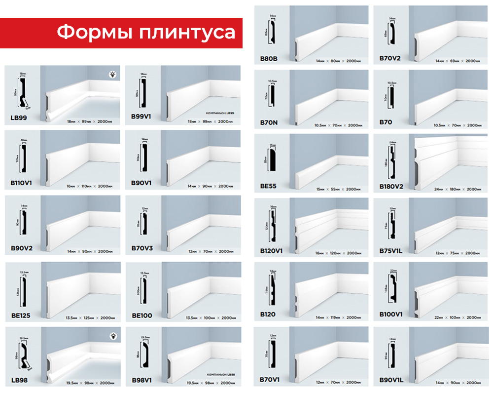 Плинтус из полистирола высокой плотности HI WOOD B100C 100мм х 13мм х 2,0м.