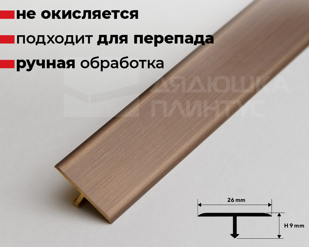 Порог одноуровневый латунный Progress PCROB 269 26 мм 2,7 м Бронза